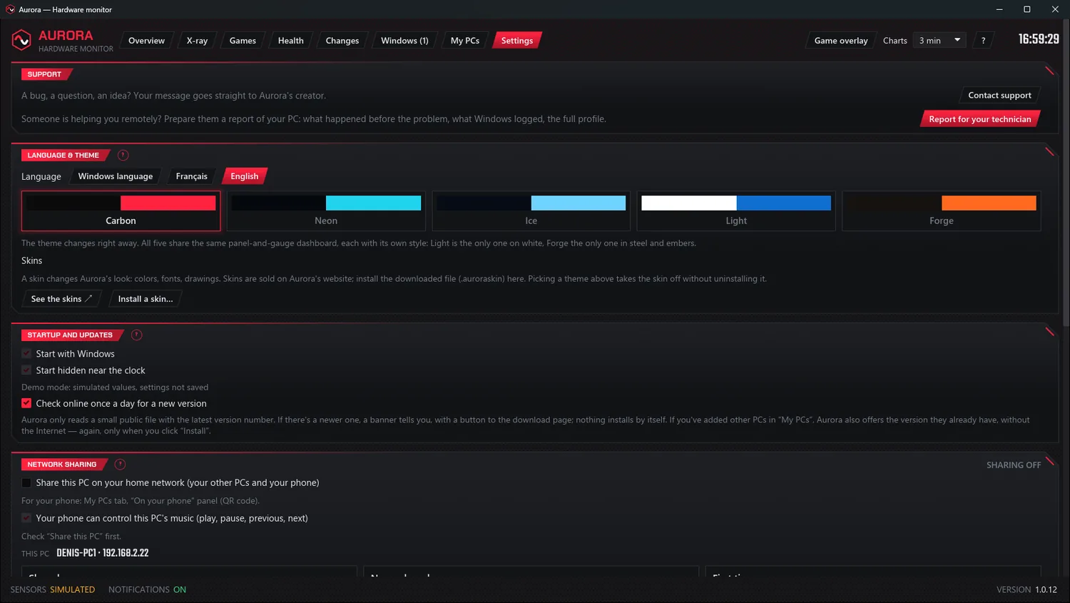 The Settings tab.